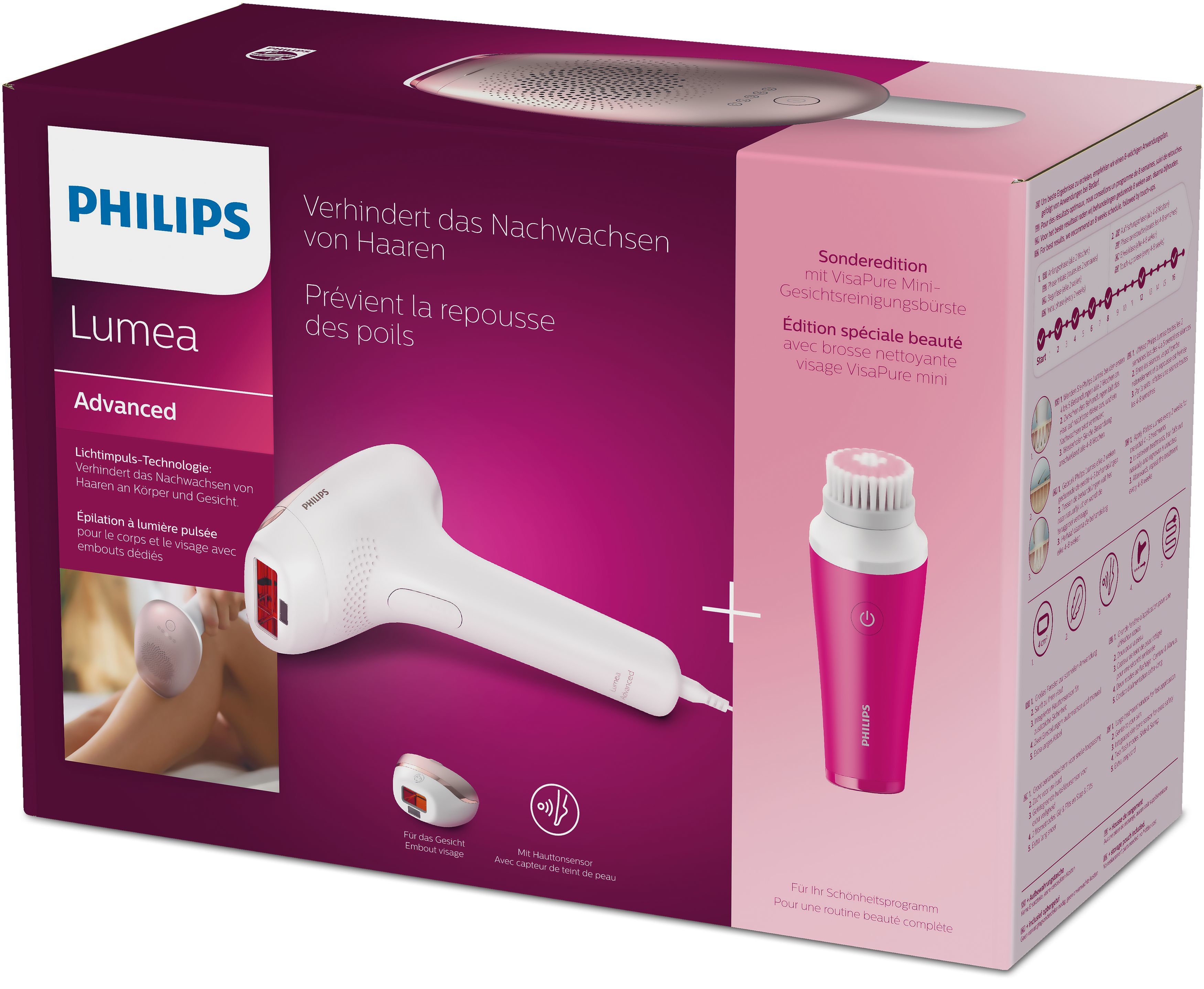 A Philips Lumea Advanced IPL device and a face cleansing brush.
