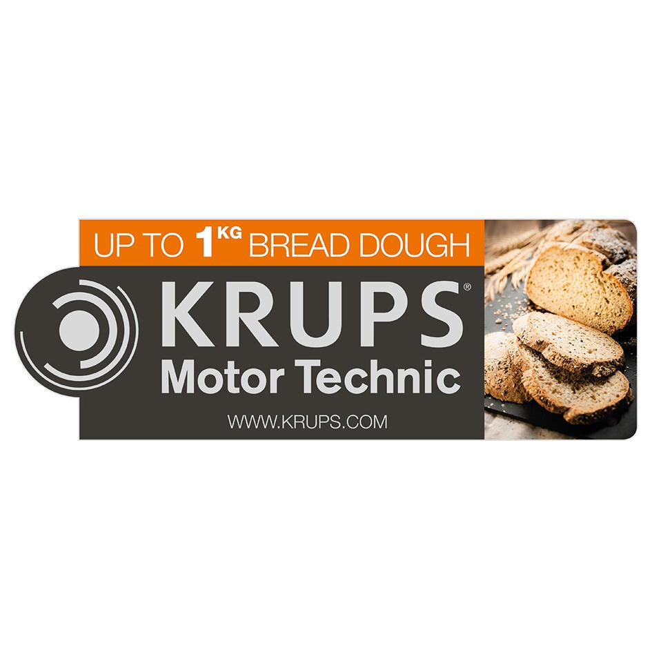 Ein Brotteig-Logo für Krups Motor Technic. Es zeigt auch geschnittenes Brot.