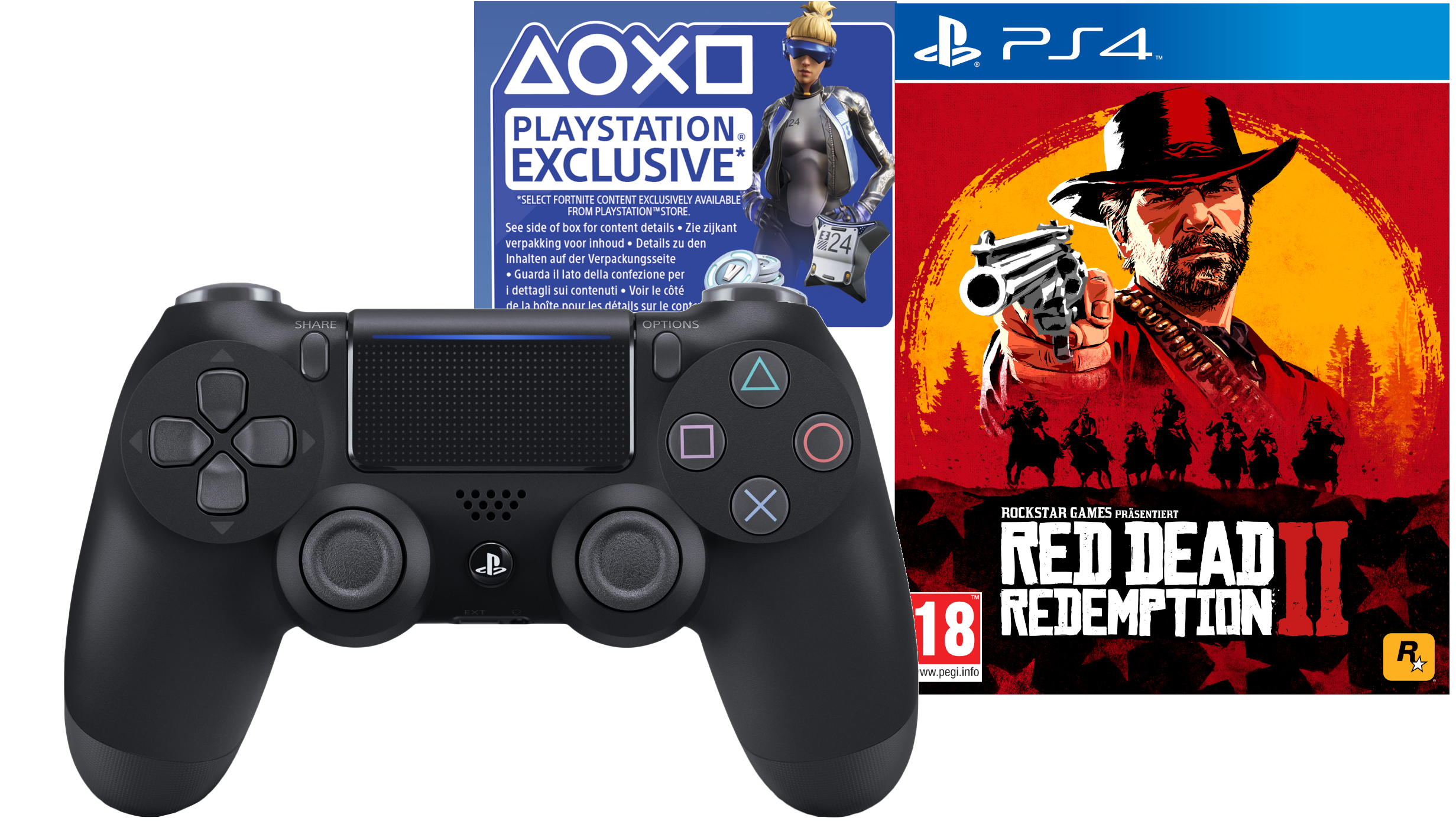 SONY DUALSHOCK 4 Wireless-Controller Jet Black: Fortnite Neo Versa Bundle + Red Dead Redemption 2