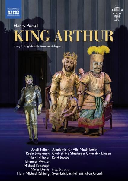 King Arthur Opernplakat mit Schauspielern in Kostümen und dem Naxos-Label.