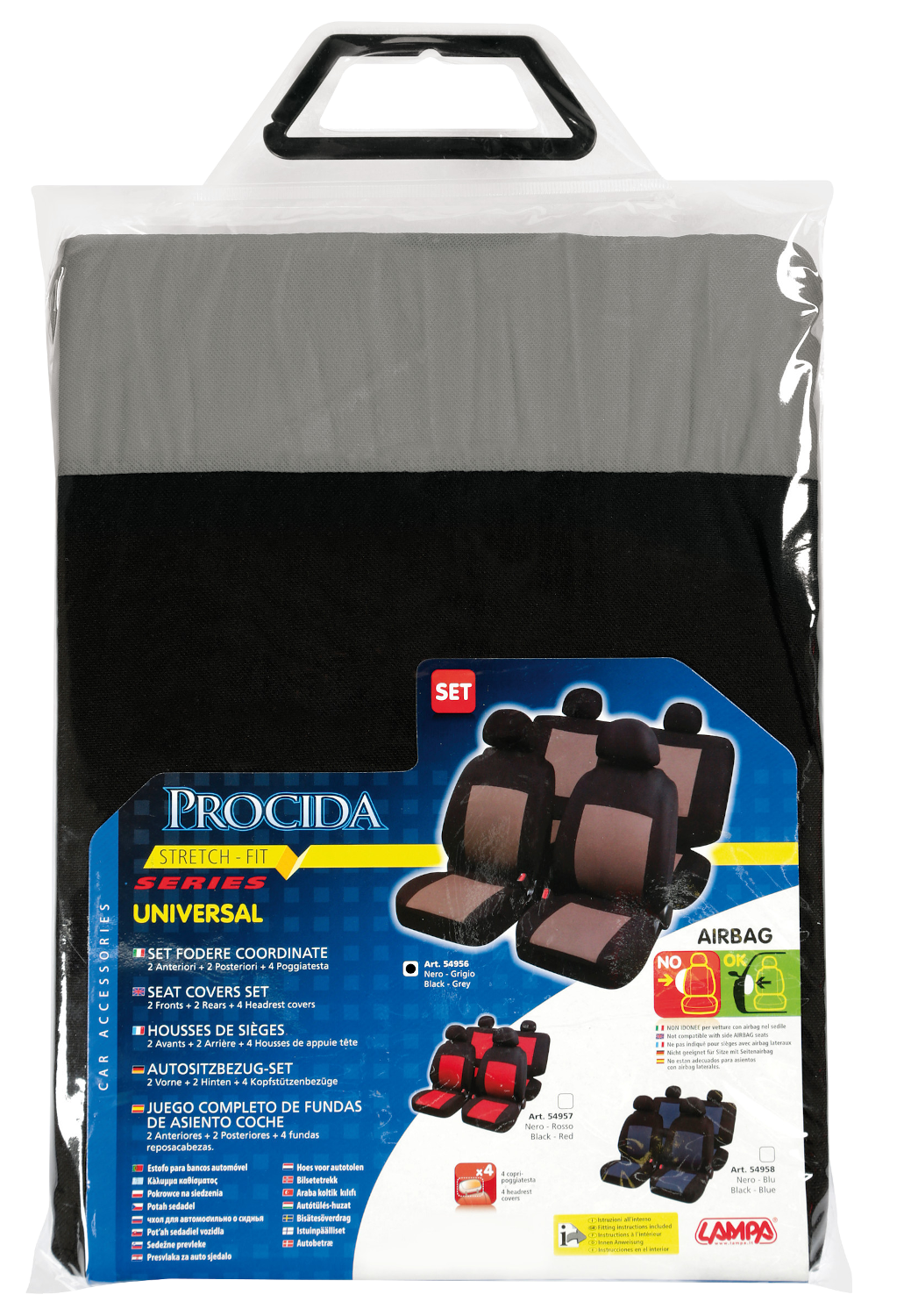 LAMPA Procida univerzális üléshuzat szett, fekete-szürke