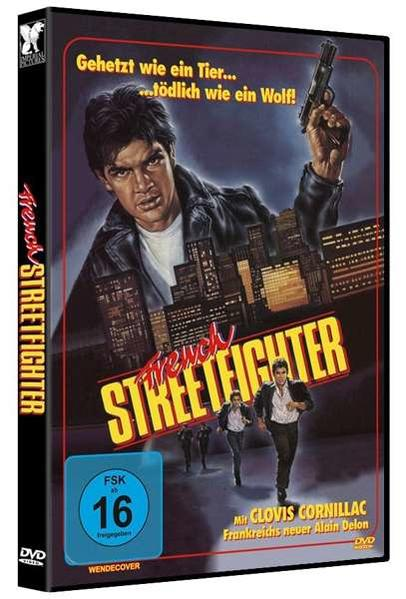DVD-Cover für den Film 'French Streetfighter' mit einem Mann, der eine Waffe hält. Gebäude und Action im Hintergrund.