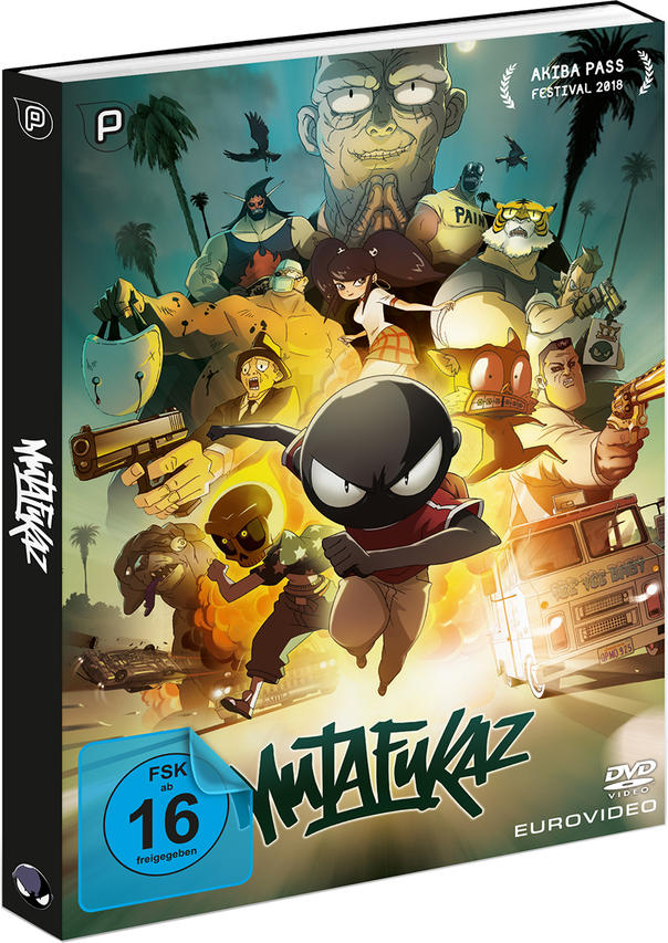 Eine DVD-Hülle mit dem Filmtitel 'MUTAFUKAZ' auf dem Cover, mit animierten Figuren.