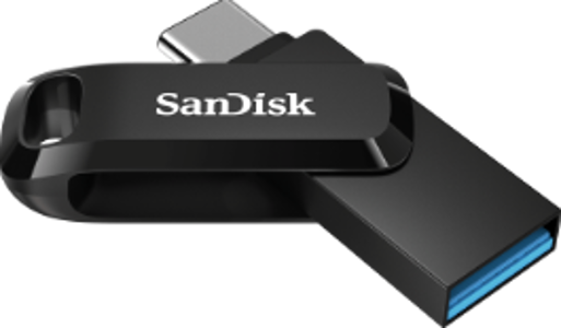 Ein schwarzer und silberner USB-Stick mit dem Markennamen SanDisk darauf.
