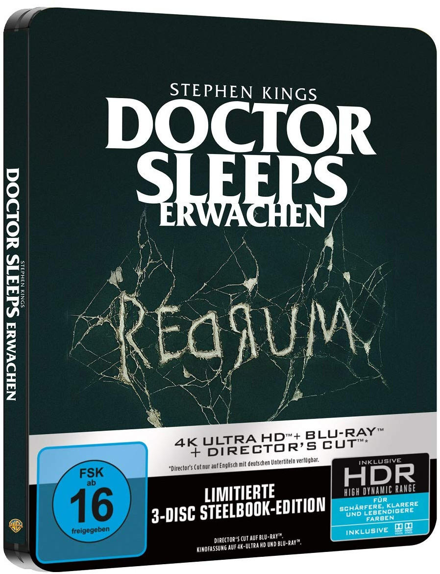 DVD-Cover für Doctor Sleep: Erwachen, mit schwarzem Hintergrund und Riss-Design.