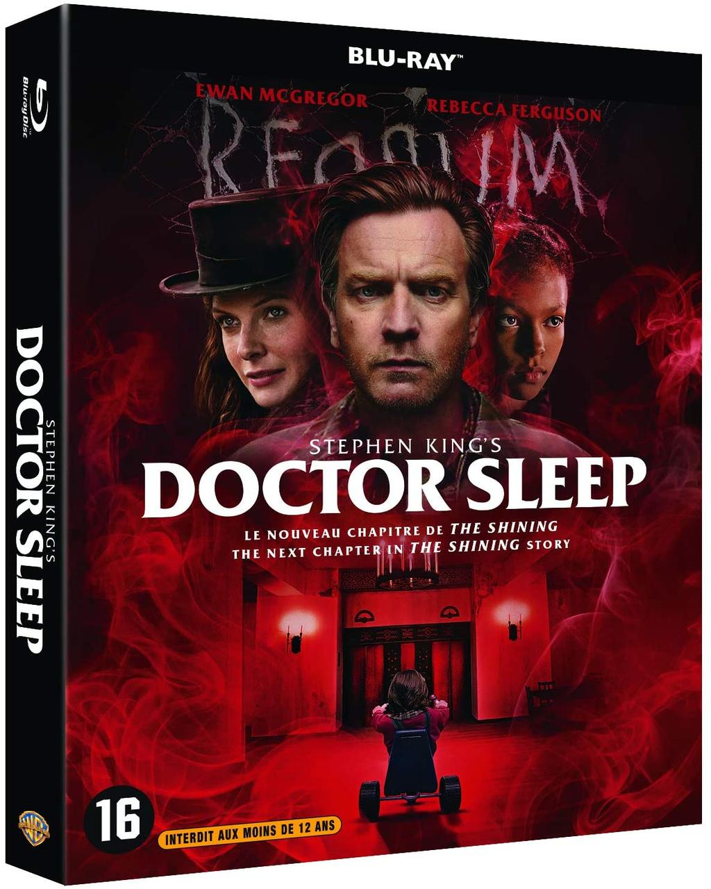Doctor Sleep Blu-ray cover met Ewan McGregor, Rebecca Ferguson. De film is een thriller.