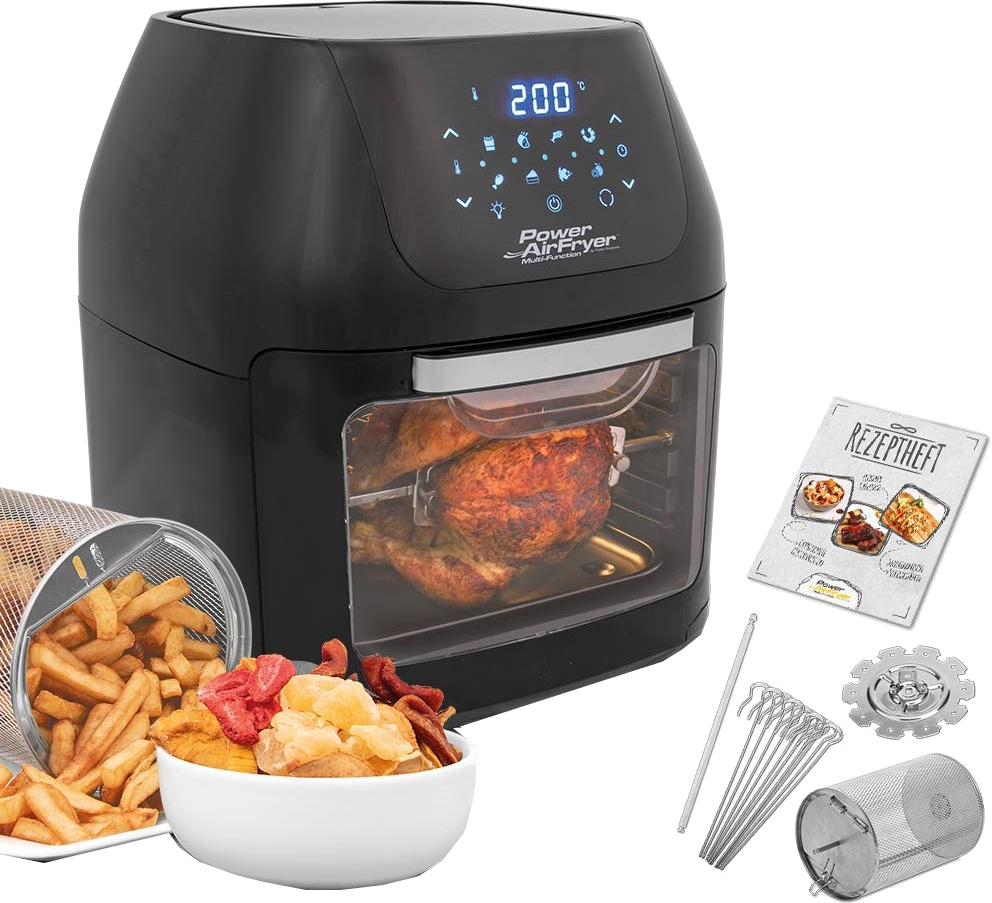 MEDIA SHOP M16438 Power AirFryer Multifunction Heißluftfritteuse (9 l, 1800 Watt, Schwarz)