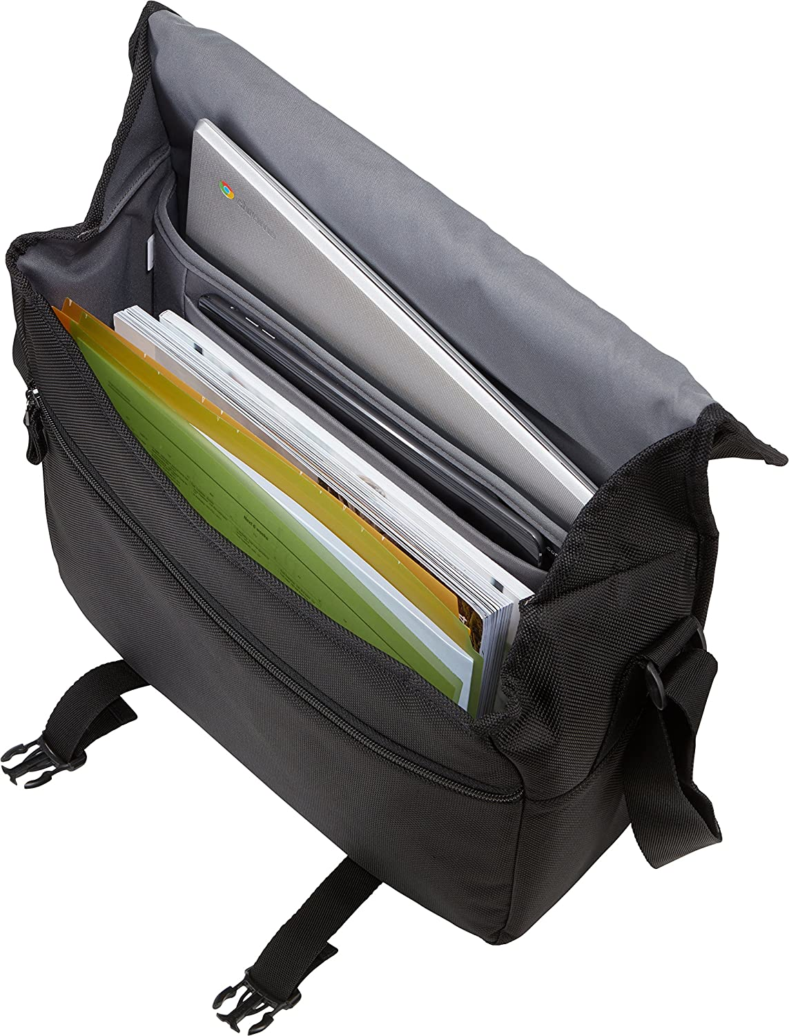 Maletín para portátil - Case Logic Bryker BRYM114K, Para portátiles hasta 14", Bandolera, Polyester, Negro