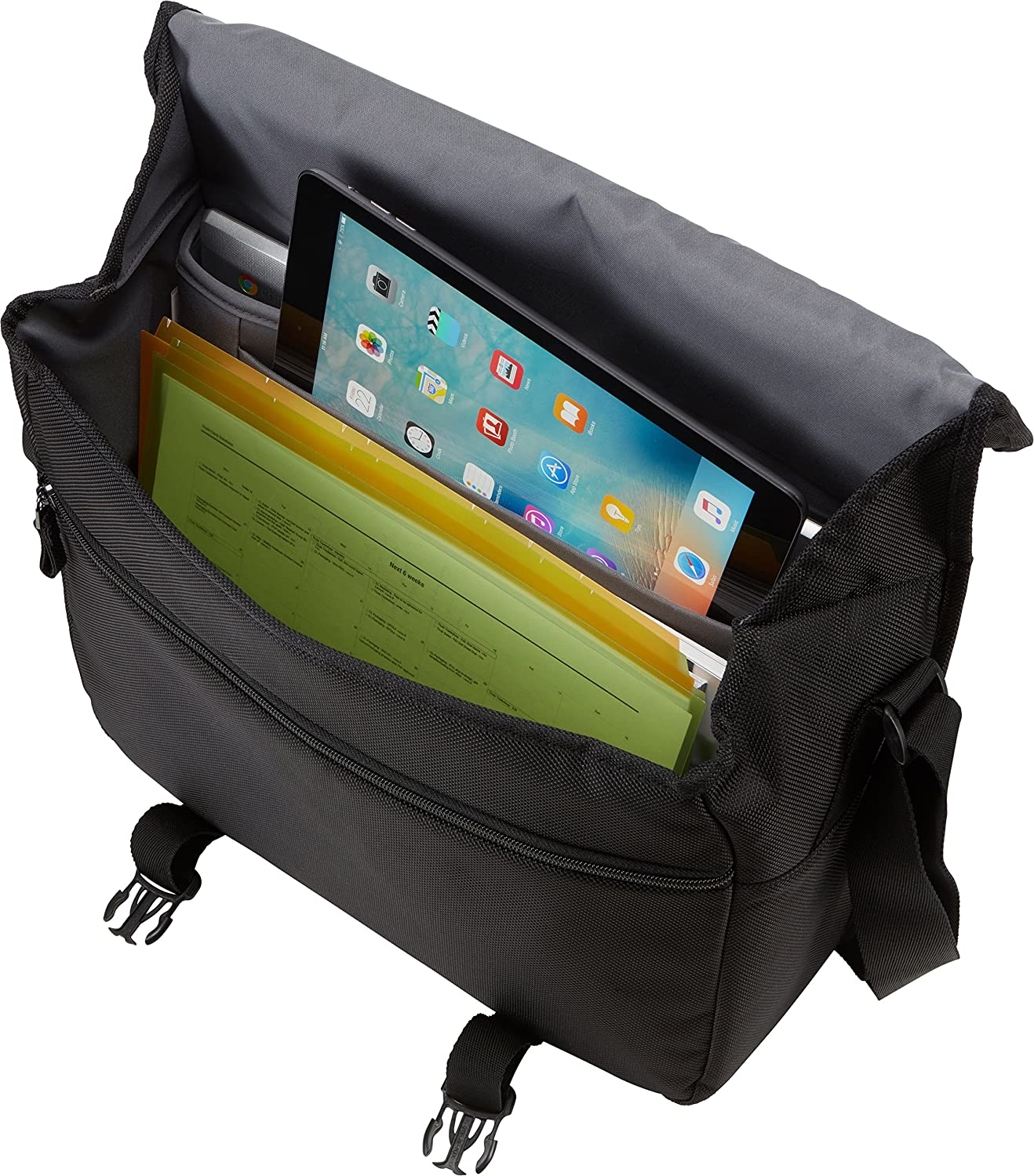 Maletín para portátil - Case Logic Bryker BRYM114K, Para portátiles hasta 14", Bandolera, Polyester, Negro