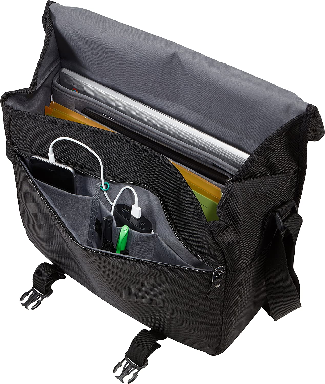 Maletín para portátil - Case Logic Bryker BRYM114K, Para portátiles hasta 14", Bandolera, Polyester, Negro