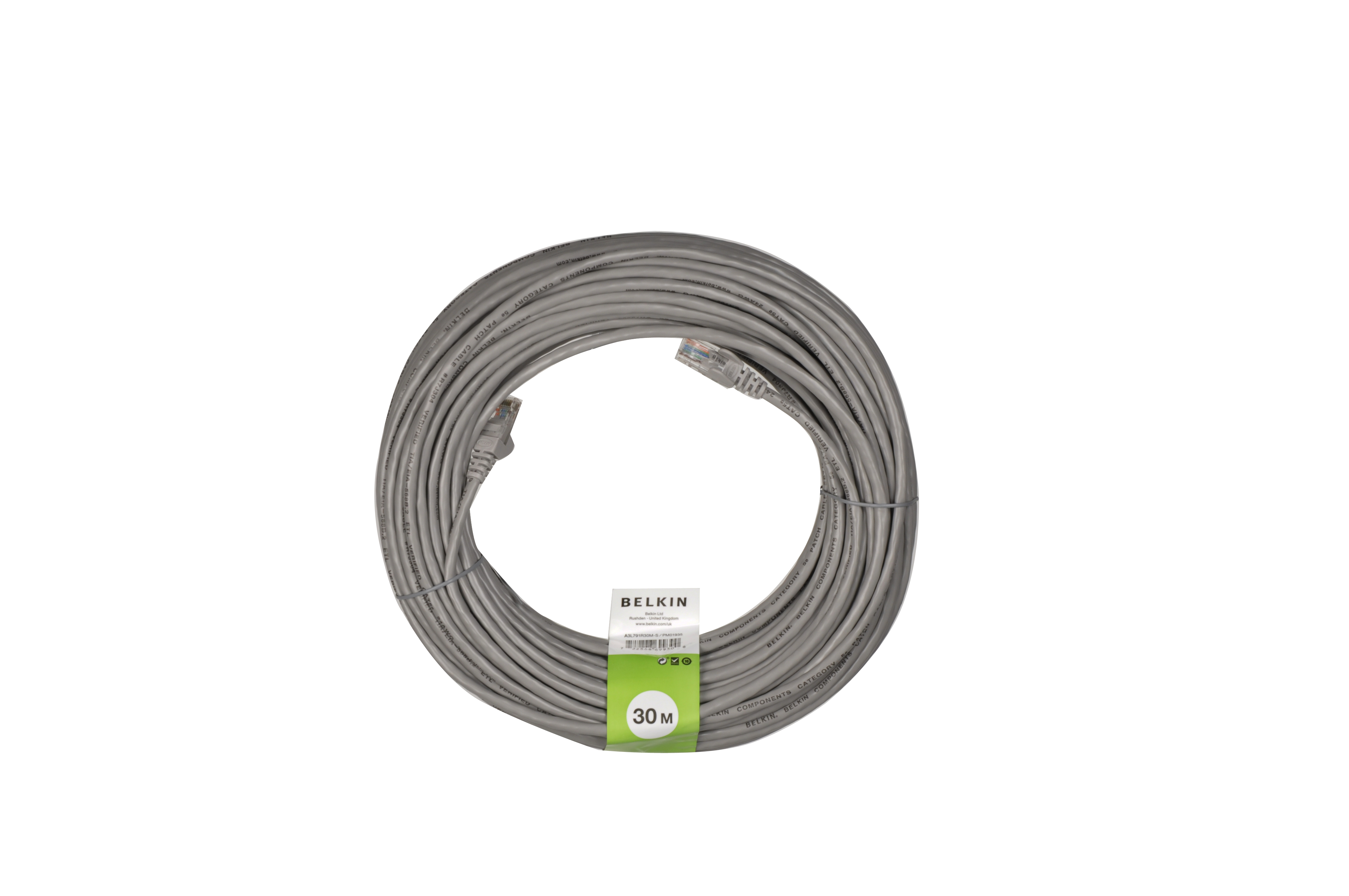 BELKIN RJ 45 Stecker-Stecker, graues CAT5e snagless UTP, Patchkabel, 30 m