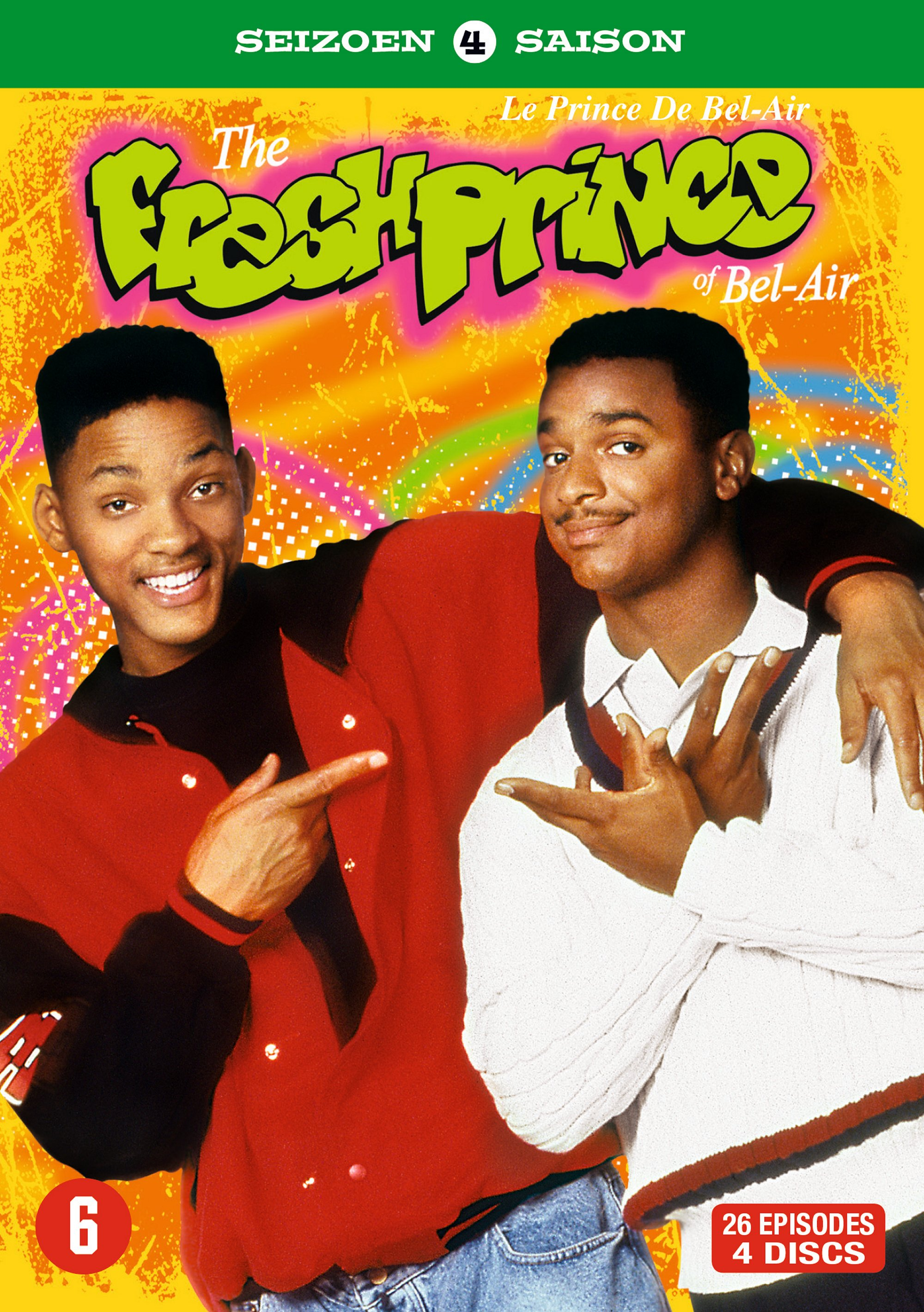 Couverture DVD de la saison 4 du 'Prince de Bel-Air', avec Will Smith et un autre homme.