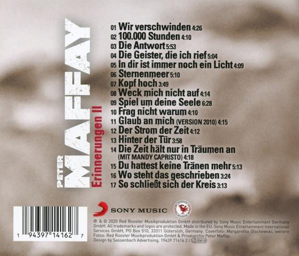Rückseite des Albums von Peter Maffay mit Titelliste und Sony Music Logo.