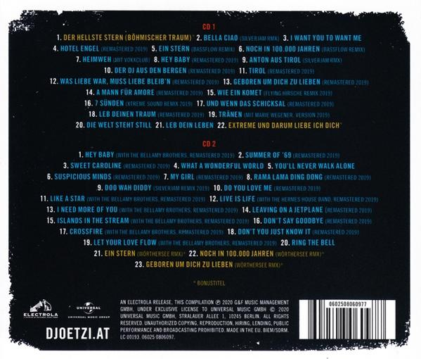 CD-Hülle hinten mit Titellisten. Text auf Deutsch. Schwarzer Hintergrund.