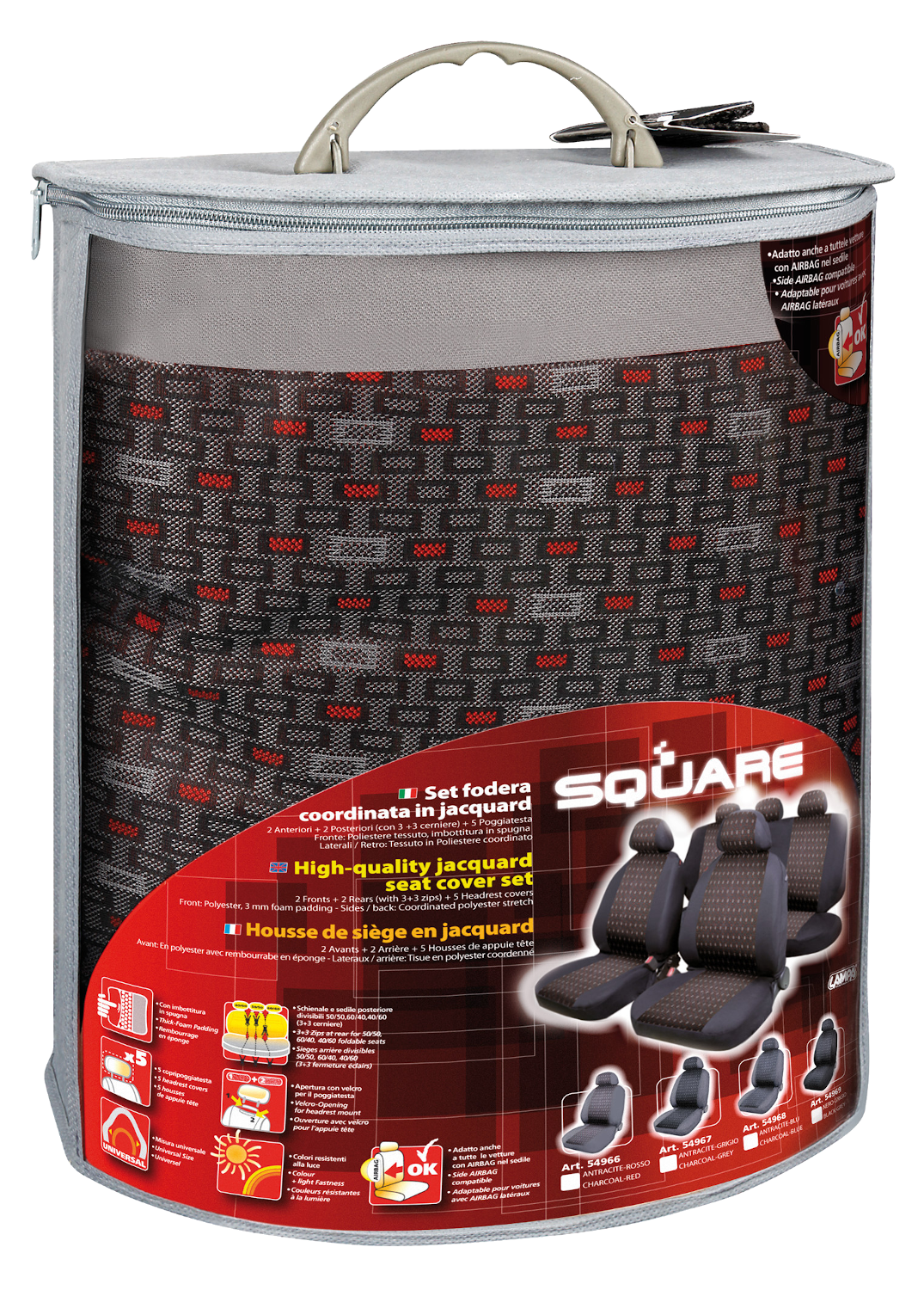 LAMPA Square 11 részes üléshuzat szett, fekete-piros