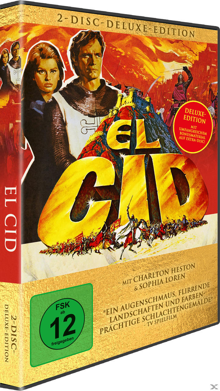 DVD-Hülle für El Cid. Mit Charlton Heston und Sophia Loren. Gold- und Rotfärbung.