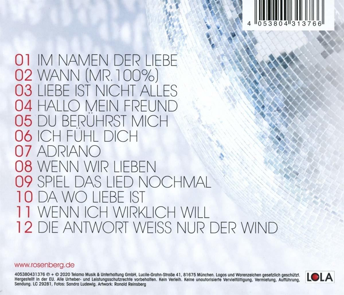 Rückseite einer CD mit Discokugel und Liste deutscher Songtitel.