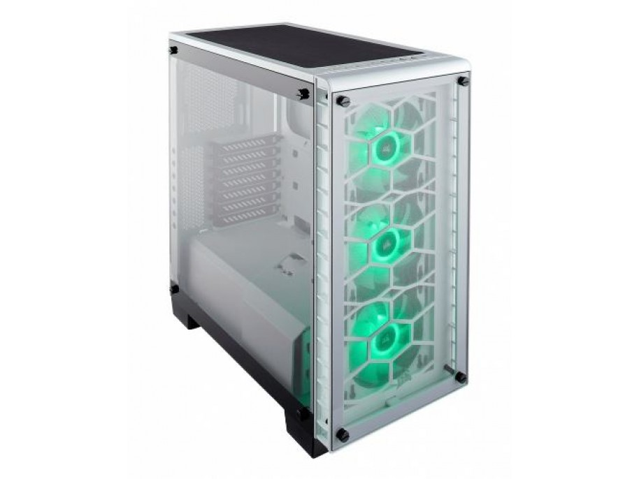 Chasis PC - Corsair Crystal 460X, ATX, mATX, mini ITX, Vidrio de acero, Blanco