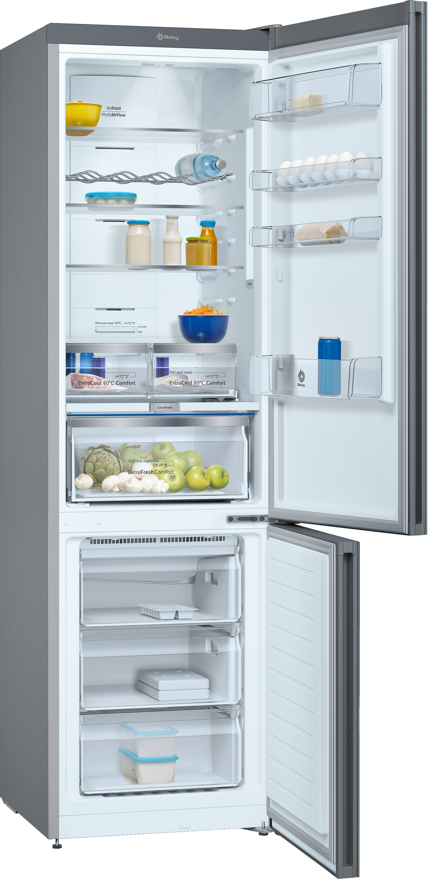 Frigorífico combi - Balay 3KFE768GI Cristal, No Frost, 366 l, 38 dB, Independiente, Display, Gris