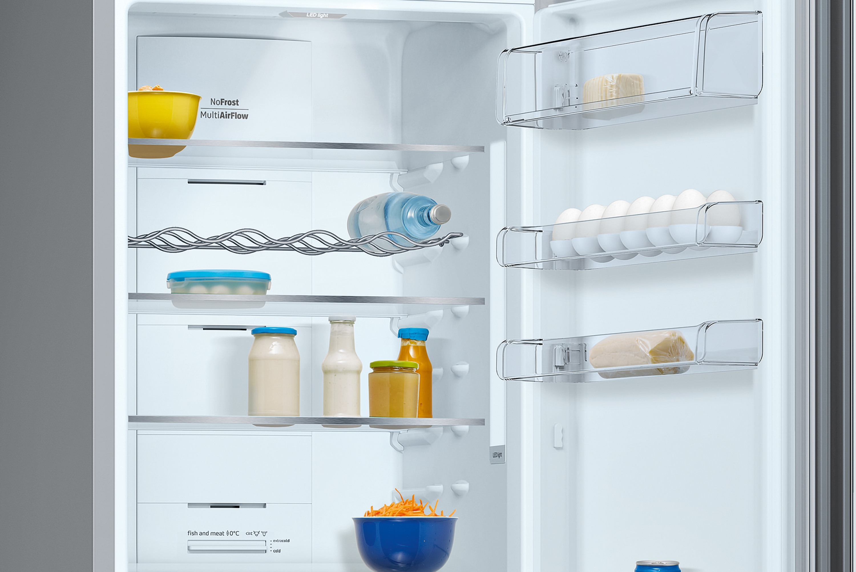 Frigorífico combi - Balay 3KFE768GI Cristal, No Frost, 366 l, 38 dB, Independiente, Display, Gris