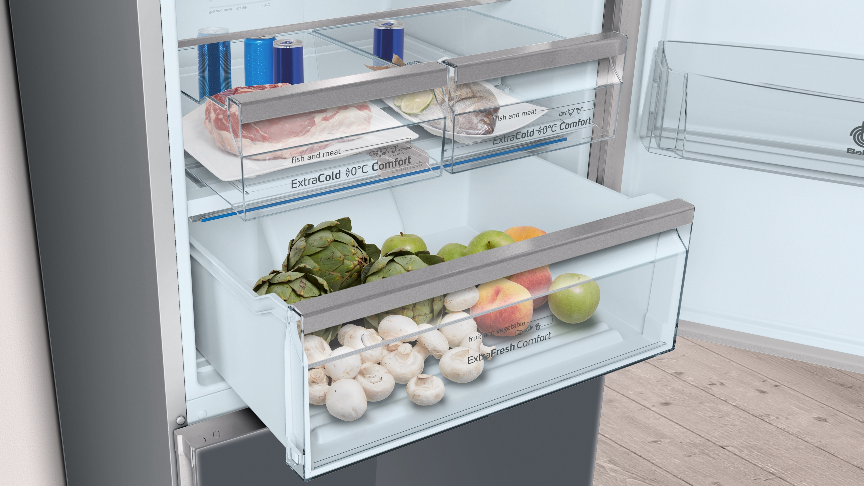 Frigorífico combi - Balay 3KFE768GI Cristal, No Frost, 366 l, 38 dB, Independiente, Display, Gris