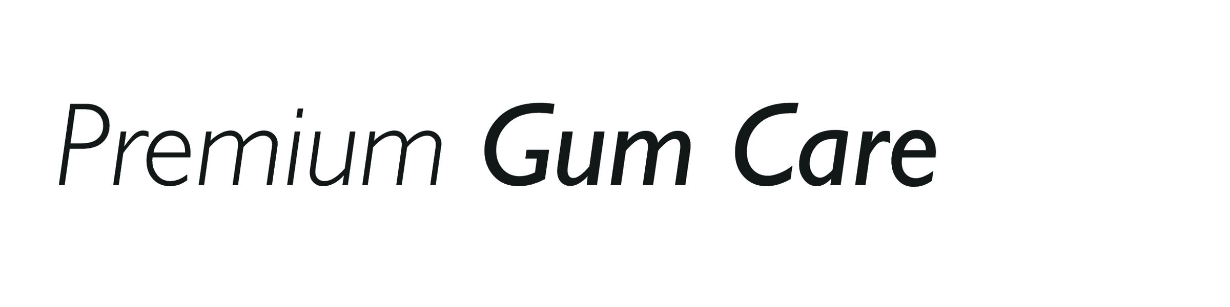 Text 'Premium Gum Care' auf weißem Hintergrund.