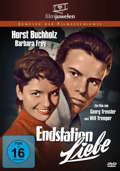 Filmposter: 'Endstation Liebe'. Zwei Personen im Vordergrund. Text auf Deutsch. Blu-ray-Logo.