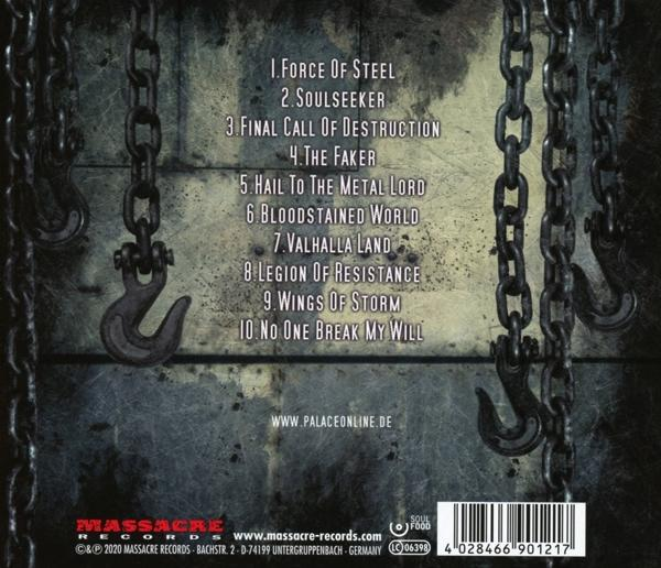 Heavy-Metal-CD-Cover mit Ketten und Haken. Trackliste auf der Rückseite sichtbar.