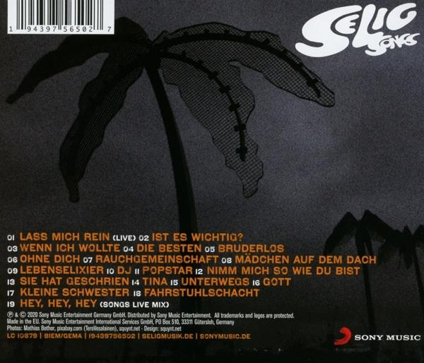 Rückseite eines CD-Albums, schwarz mit Text.