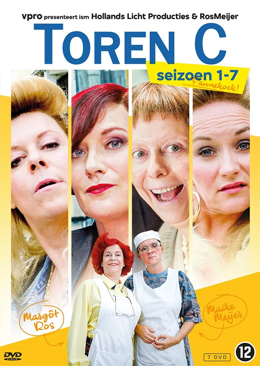 DVD-hoes: vier vrouwen, titel 'Toren C', seizoen 1-7, en het logo van VPRO.