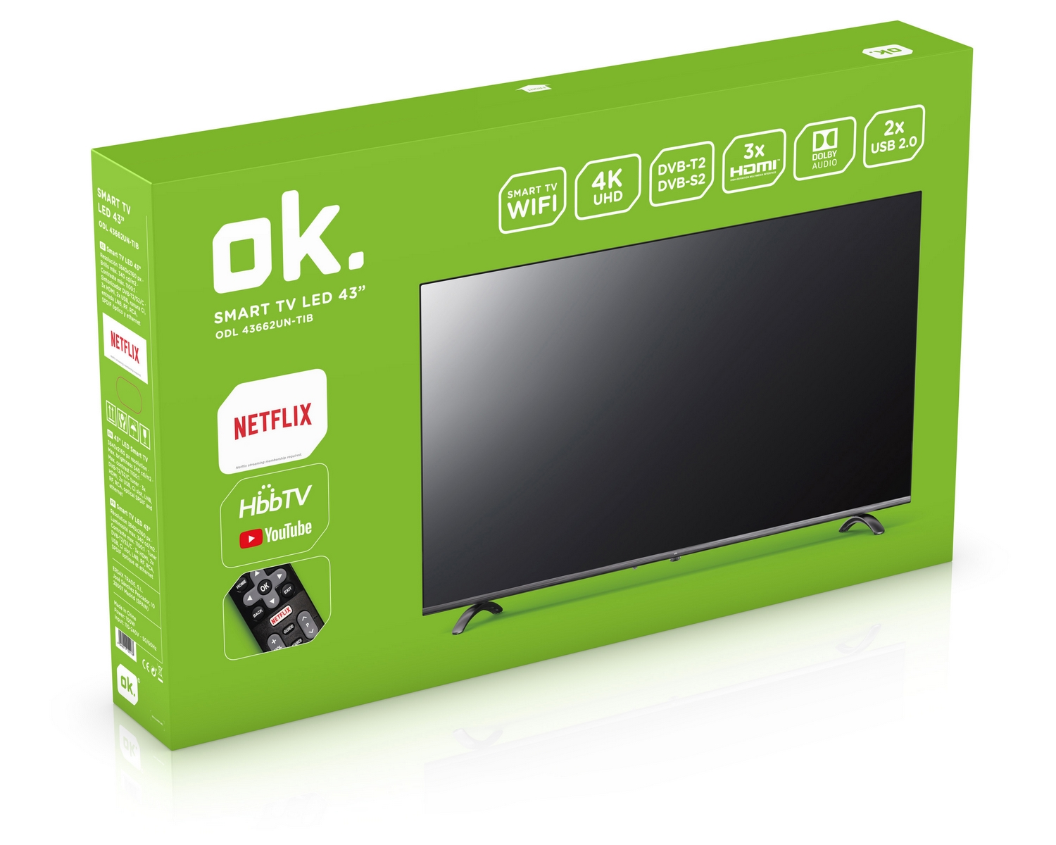 TV LED 43" - OK ODL 43662UN-TIB, UHD 4K, Smart TV, TDT2, WiFi