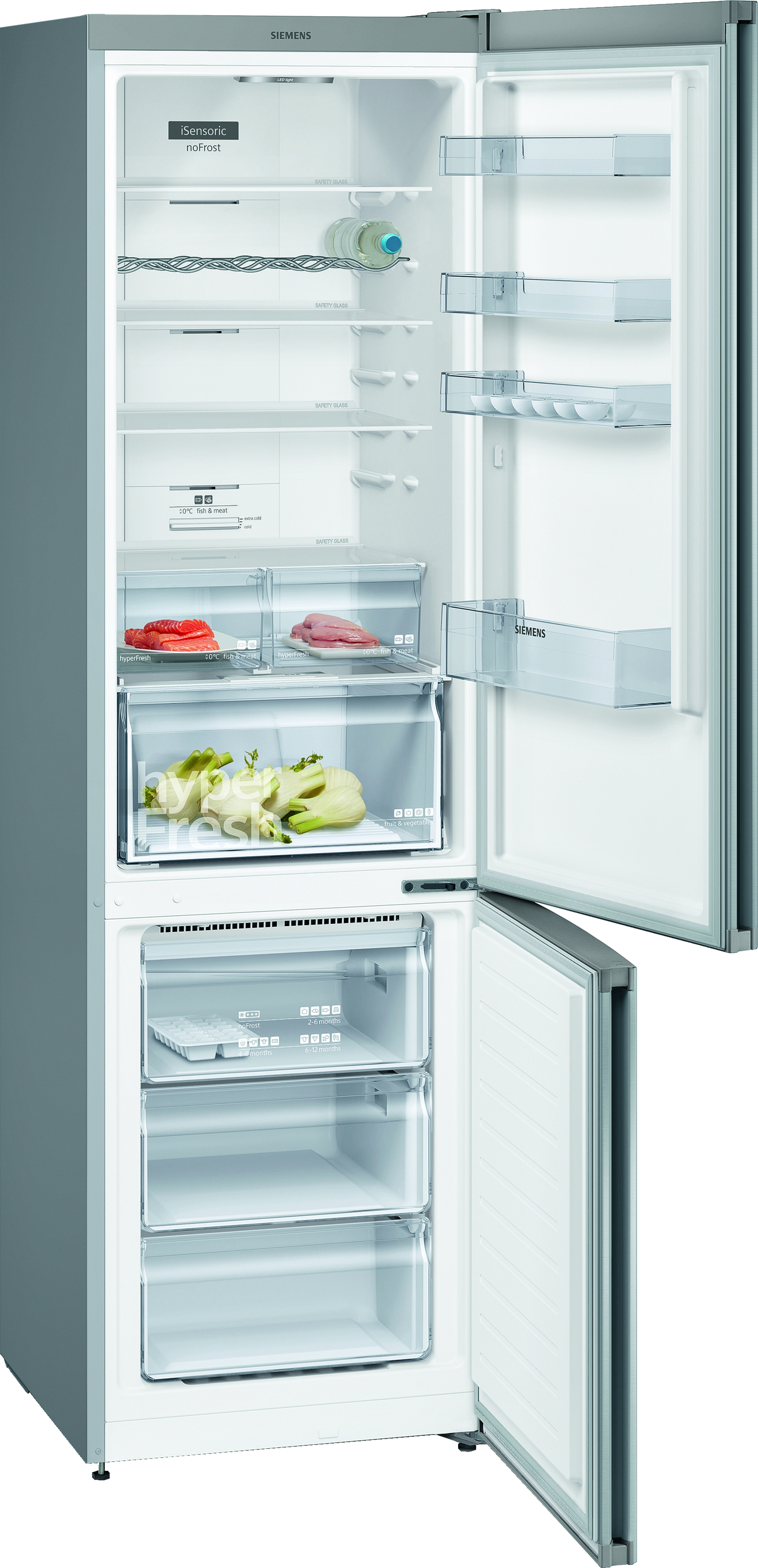 Frigorífico combi - Siemens KG39NXIDA, 366 l, No Frost, 203 cm, Cajón HyperFresh, Display LED Externo, Inox
