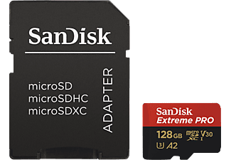 SANDISK Extreme PRO® 170MB/S CL10 A2+AD - Micro-SDXC-Cartes mémoire  (128 GB, 170 MB/s, Noir)