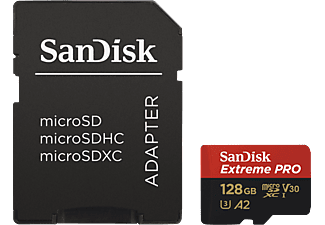 SANDISK Extreme PRO® 170MB/S CL10 A2+AD - Micro-SDXC-Schede di memoria  (128 GB, 170 MB/s, Nero)