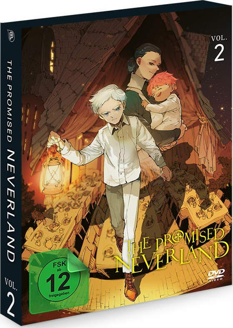 DVD-Box von The Promised Neverland Vol. 2 mit Anime-Charakteren und japanischem Text.