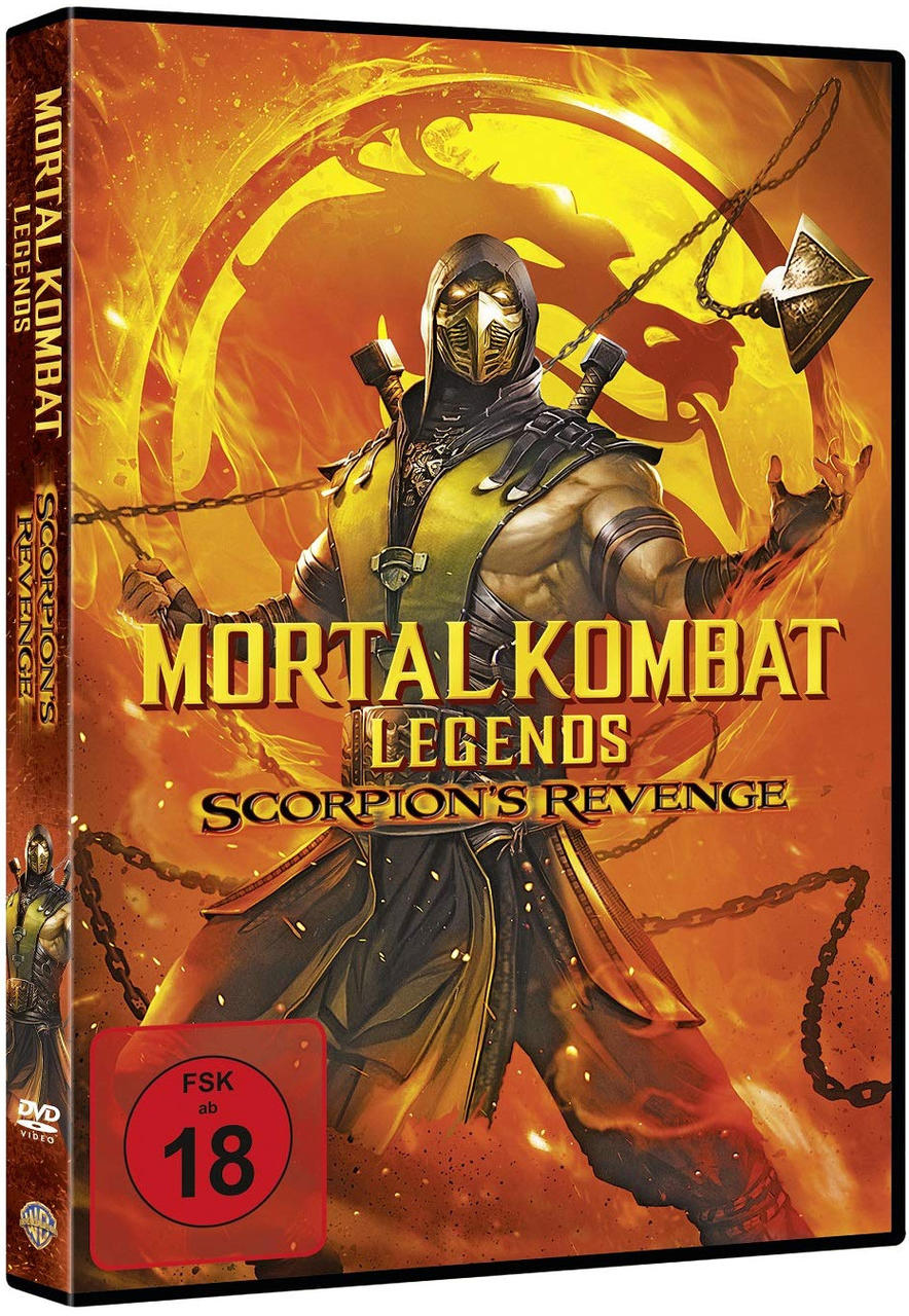 Mortal Kombat Legends: Scorpion's Revenge DVD-Hülle. Zeigt Scorpion, Ketten und feurigen Hintergrund.