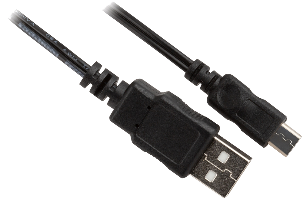 Fekete USB-microUSB kábel fekete háttérrel.