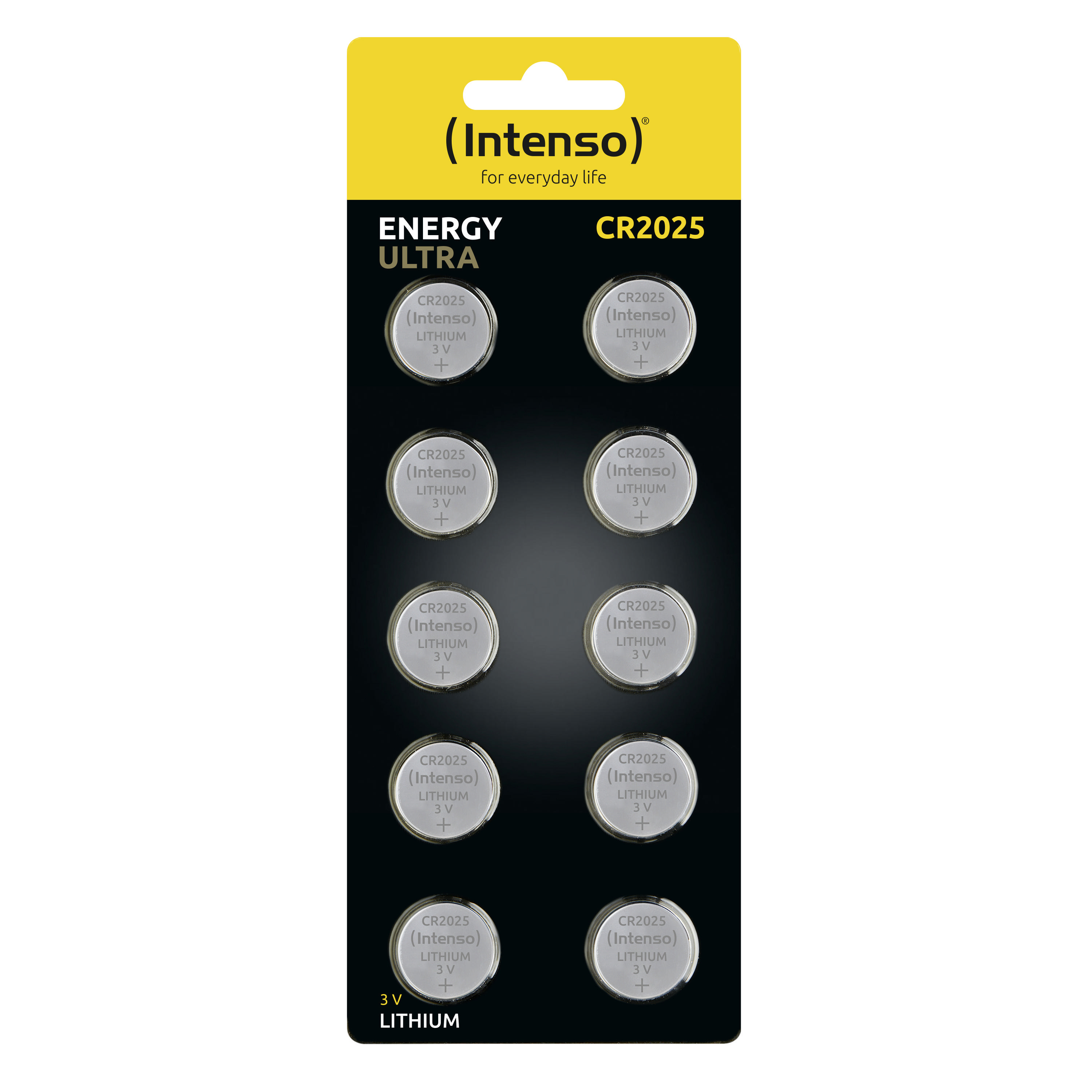 INTENSO CR 2025 Lithium Knopfzelle (frei von Quecksilber, Cadmium & Blei) Knopfzellen, Lithium / Manganese Dioxide (Li/MnO2), 3 Volt, 160 mAh 10 Stück