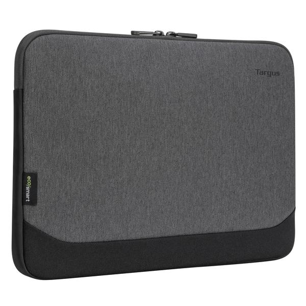 Funda gris para portátil Targus con ribete negro y el logotipo EcoSmart.