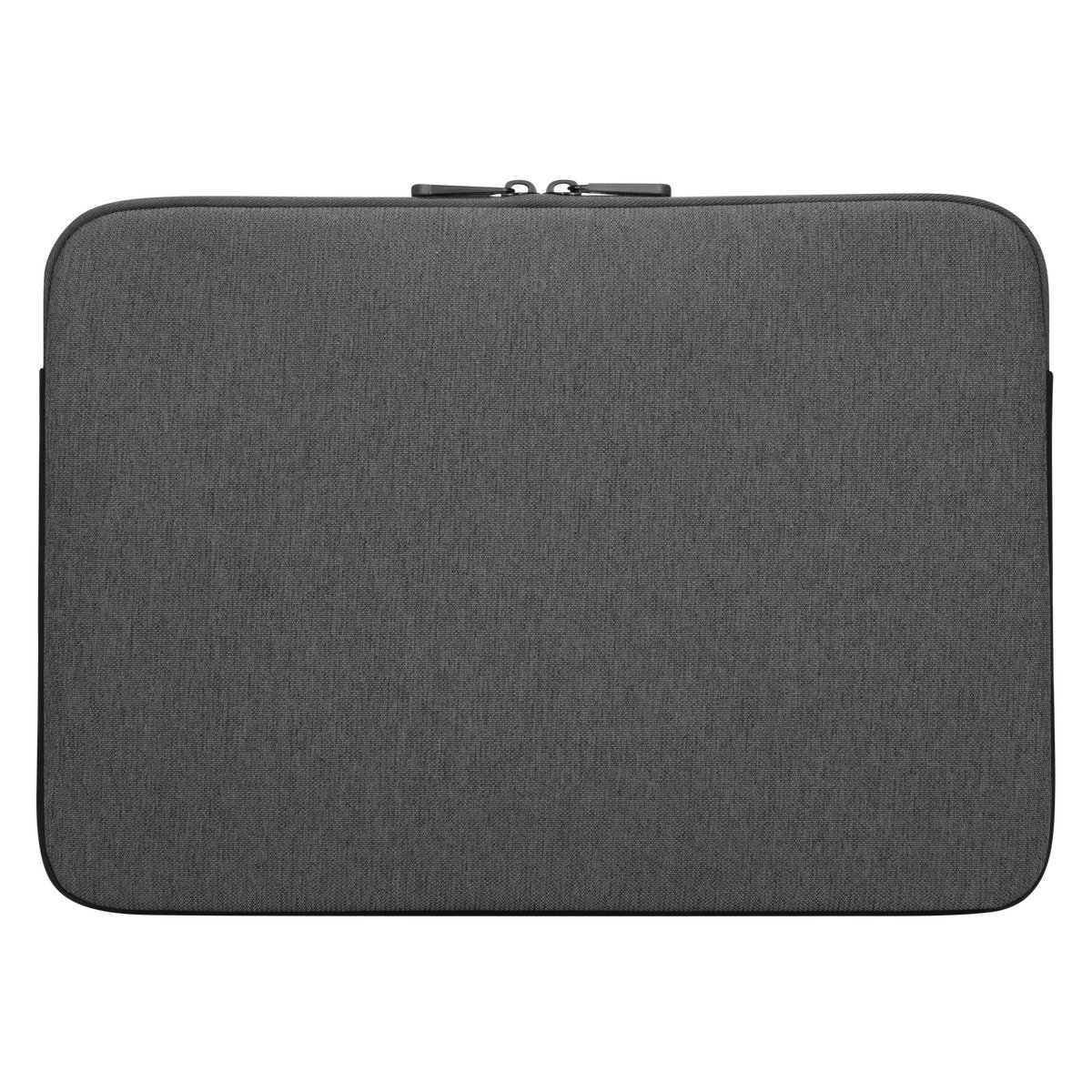 Funda gris para portátil con cierre de cremallera, diseño simple y neutro.
