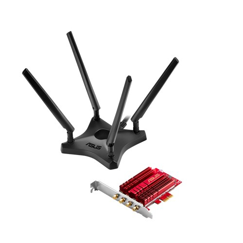 Un adaptador de red inalámbrica con cuatro antenas.