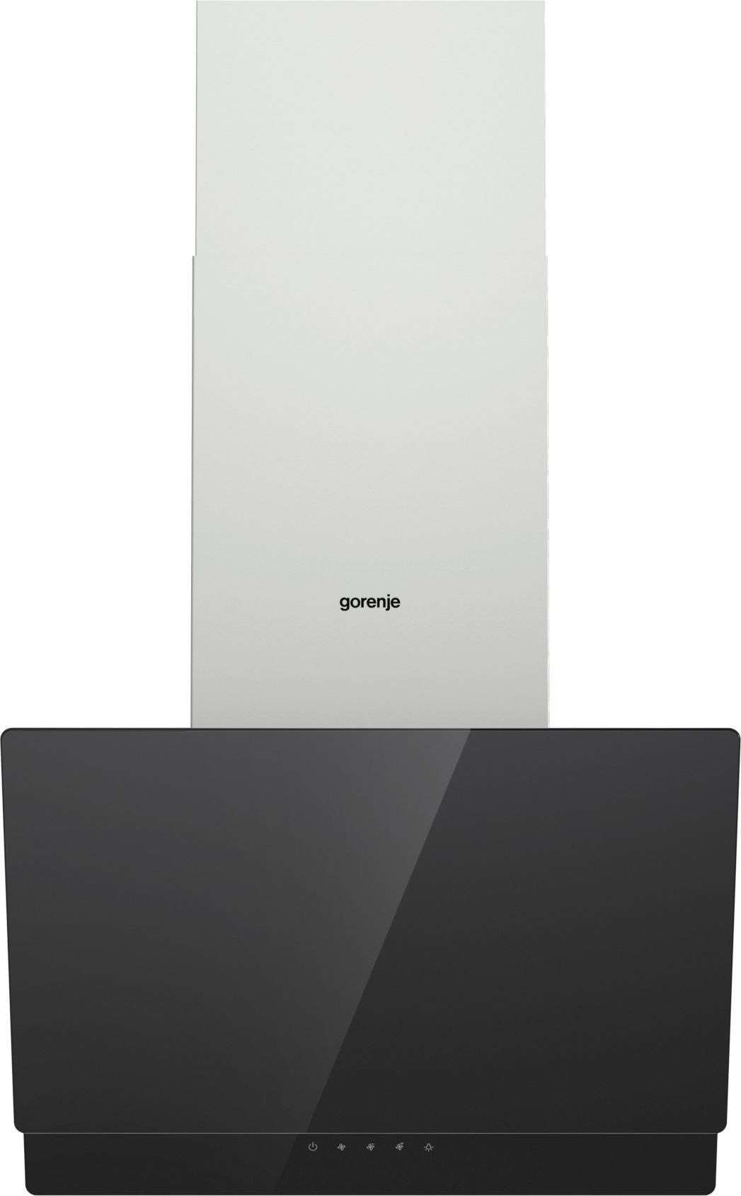 Gorenje páraelszívó. Fehér felső rész és fekete alsó rész kezelőgombokkal. Gorenje logó.