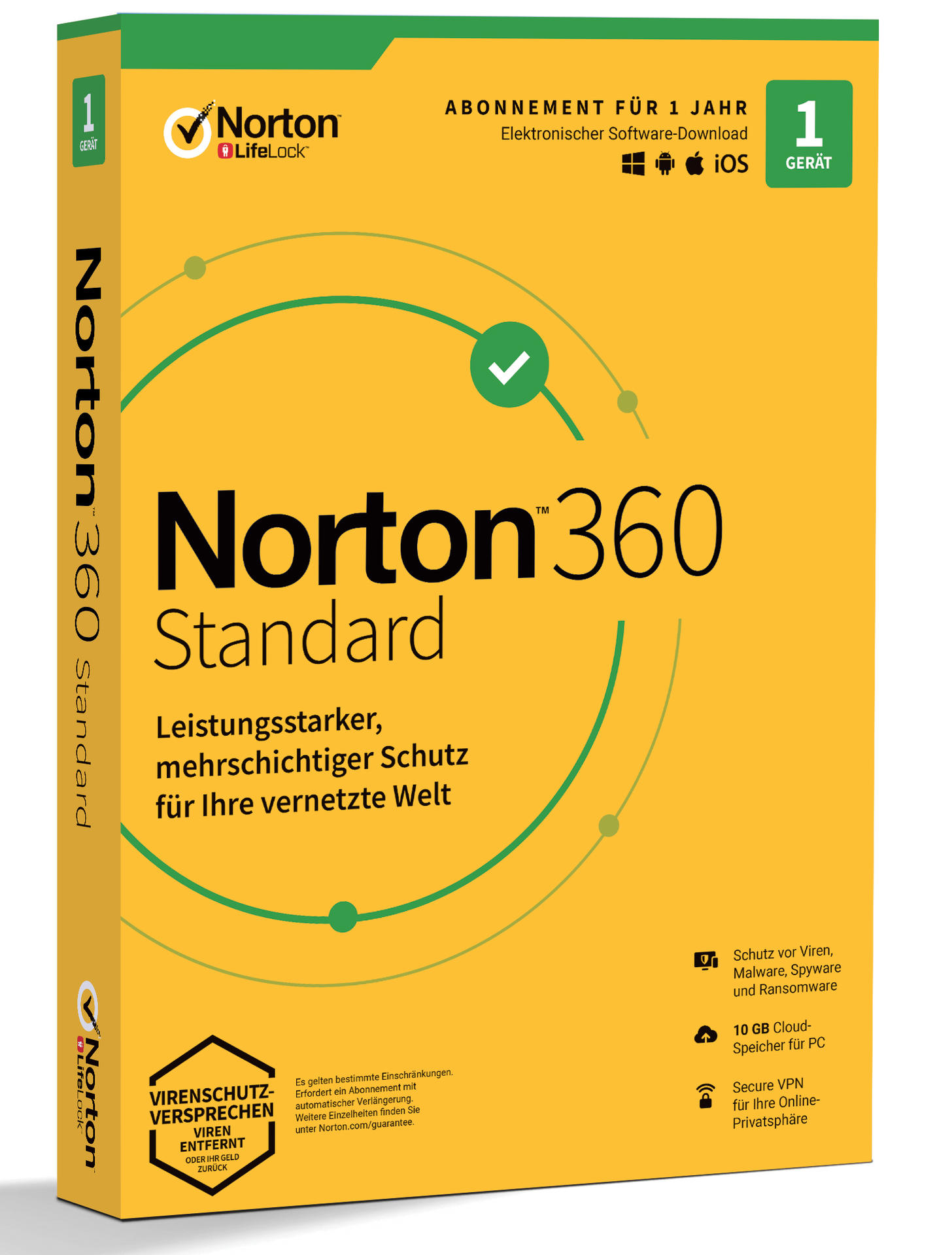 Gerät 1 - - 1 Cloud-Speicher Standard 1 - (PC, iOS, 10GB Jahr MAC, Android) Norton 360 - Benutzer