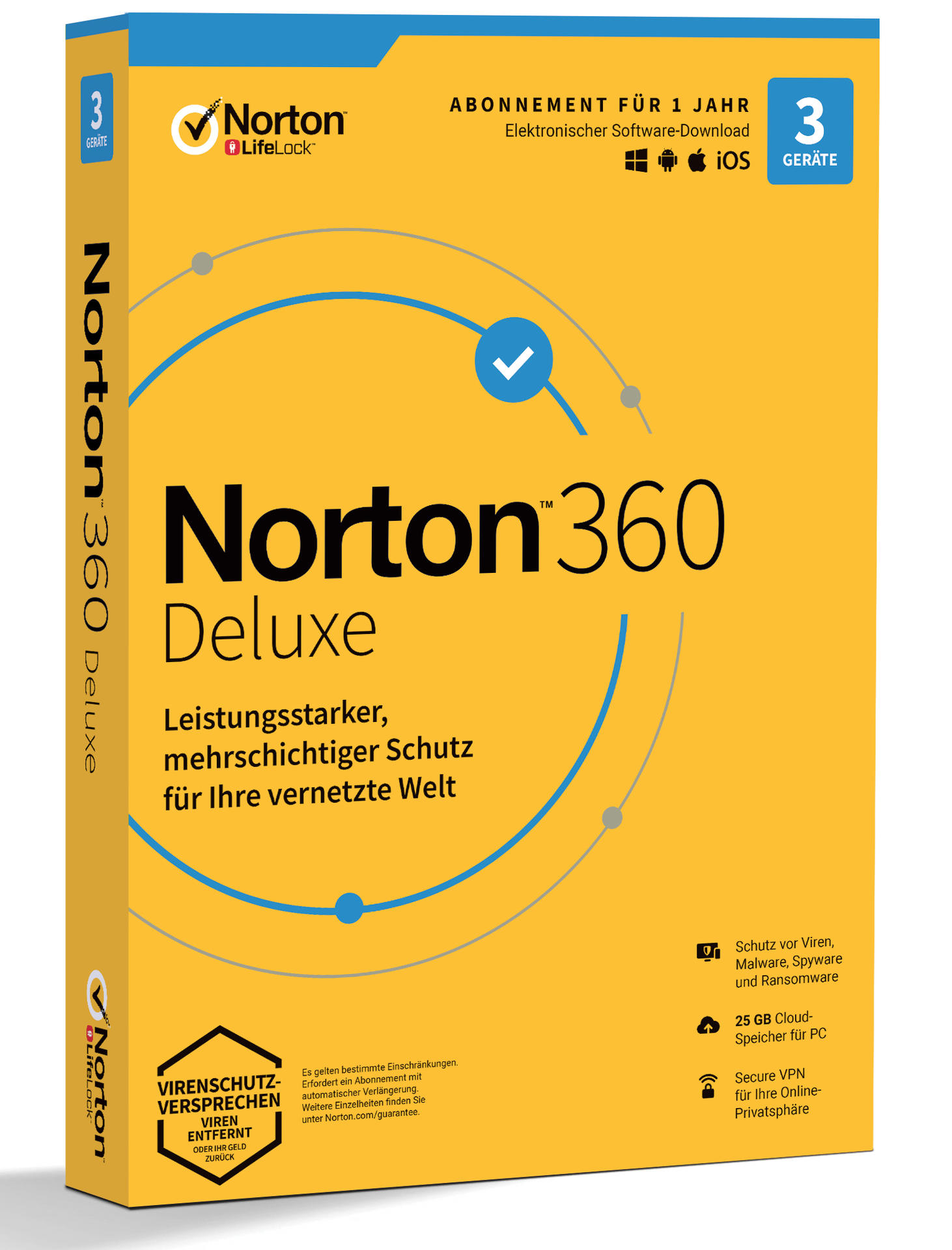 Norton 360 - iOS, 1 - Jahr Deluxe 25GB Android) 3 MAC, Benutzer 1 - - Cloud-Speicher (PC, Geräte
