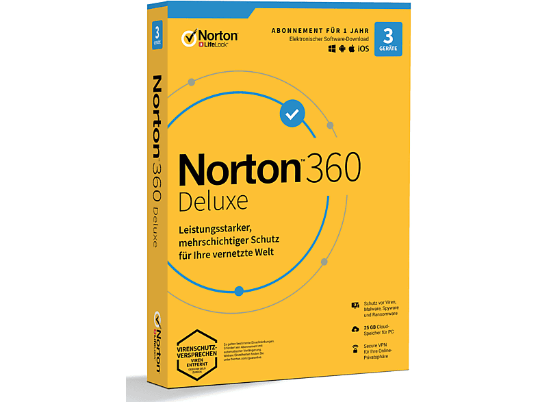 Norton 360 Deluxe Geräte Jahr - - Cloud-Speicher - 1 iOS, 25GB (PC, - MAC, Android) Benutzer 1 3