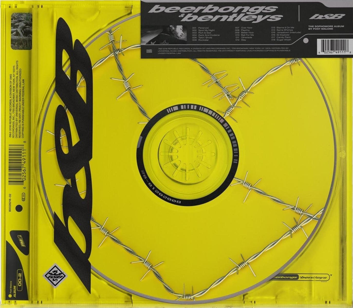 CD borító sárga háttérrel, szögesdróttal, és az album nevével.