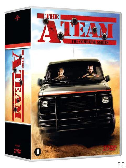 DVD-boxset van 'The A-Team'. Afbeelding toont de busje en de cast.