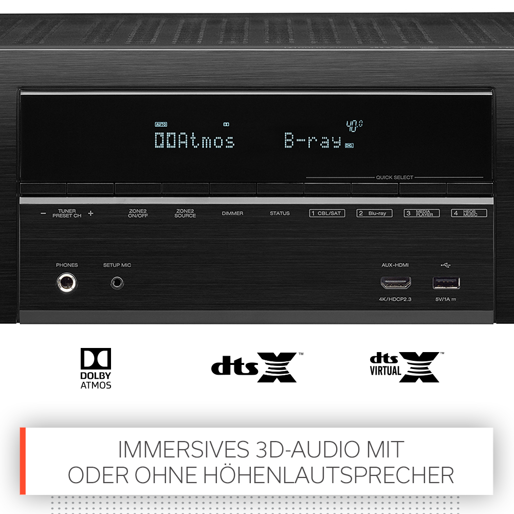 DENON AVR-X1600H AV-Receiver (7.2 Kanäle, Schwarz)