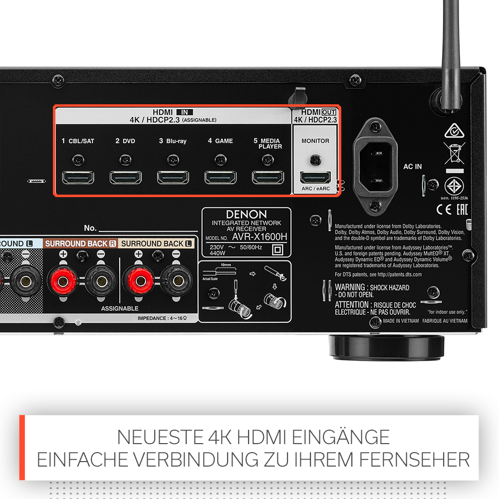DENON AVR-X1600H AV-Receiver (7.2 Kanäle, Schwarz)