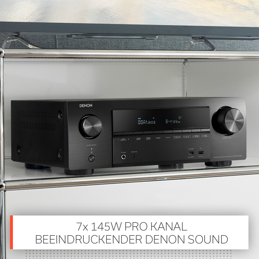 DENON AVR-X1600H AV-Receiver (7.2 Kanäle, Schwarz)